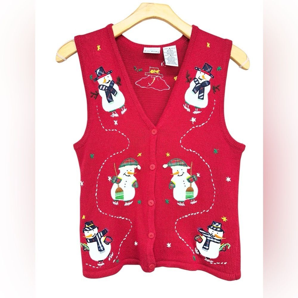 Vtg Bobbie Brooks Whimsical Snowman Cardigan Sweater Womens Medium